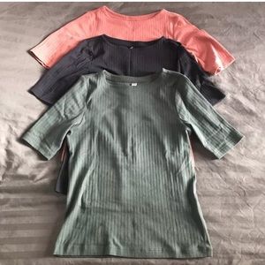 Lot of 3 Ribbed Boat Neck Half Sleeve T-Shirt